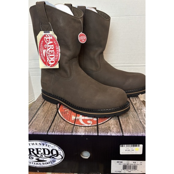 Men's Laredo Sz 13w Brown Ruf Rider Pull On‎ Soft Toe NST Work Boots 68144
